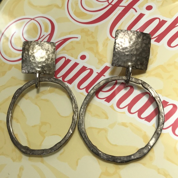 Vintage Hammered Silver Earrings Textured AWESOME - Picture 2 of 8
